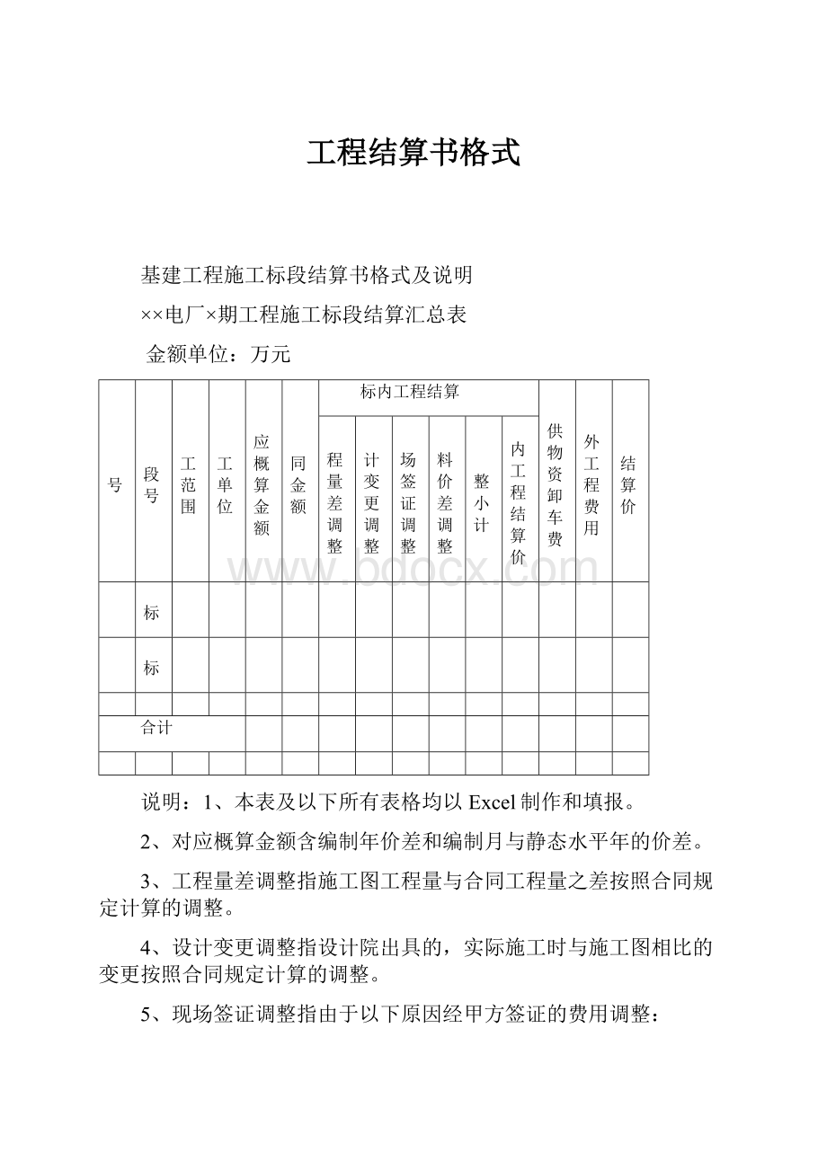 工程结算书格式.docx