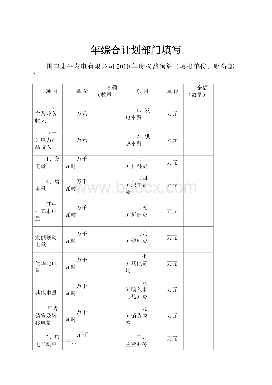 年综合计划部门填写.docx