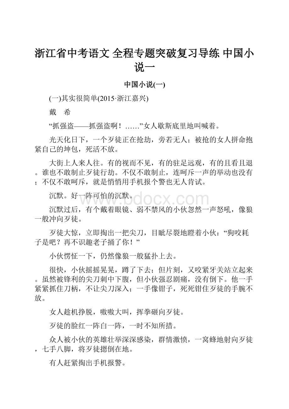 浙江省中考语文 全程专题突破复习导练 中国小说一.docx