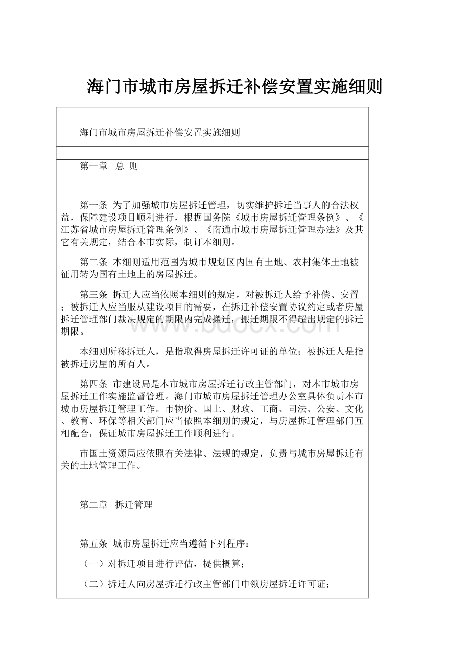 海门市城市房屋拆迁补偿安置实施细则.docx