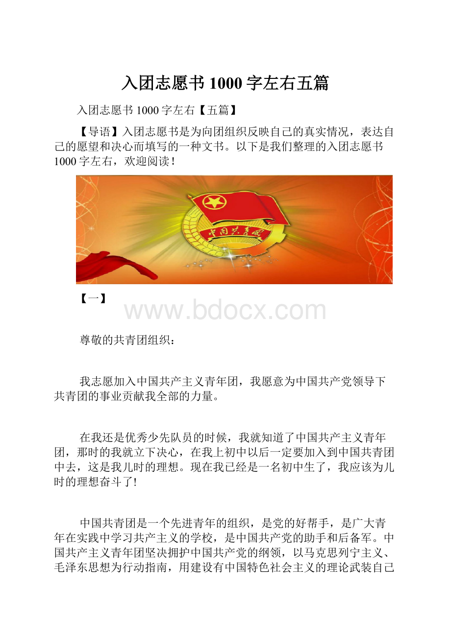 入团志愿书1000字左右五篇.docx