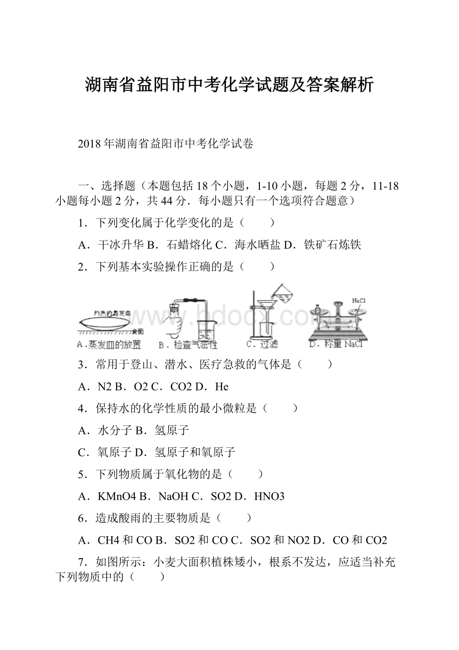 湖南省益阳市中考化学试题及答案解析.docx