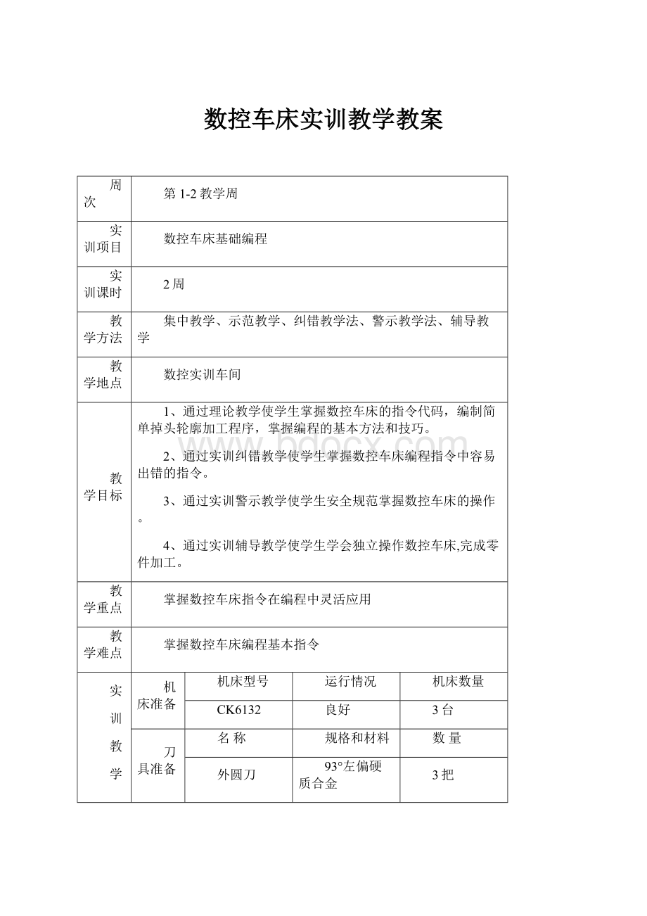 数控车床实训教学教案.docx