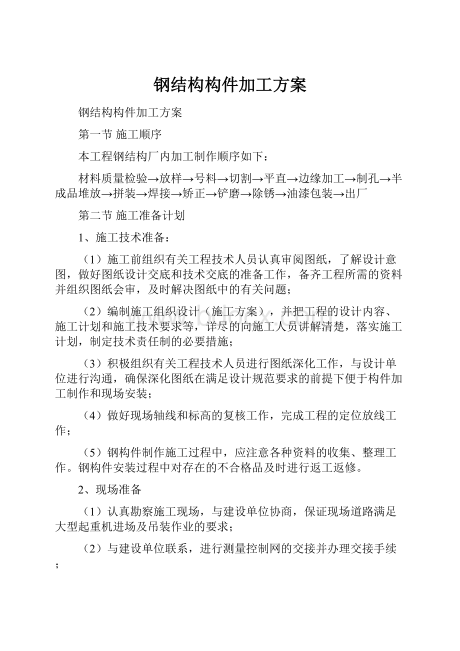 钢结构构件加工方案.docx_第1页