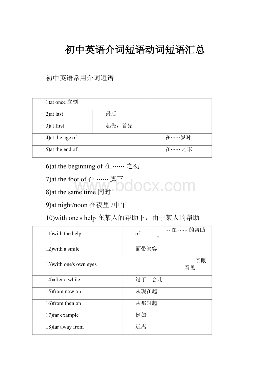 初中英语介词短语动词短语汇总.docx