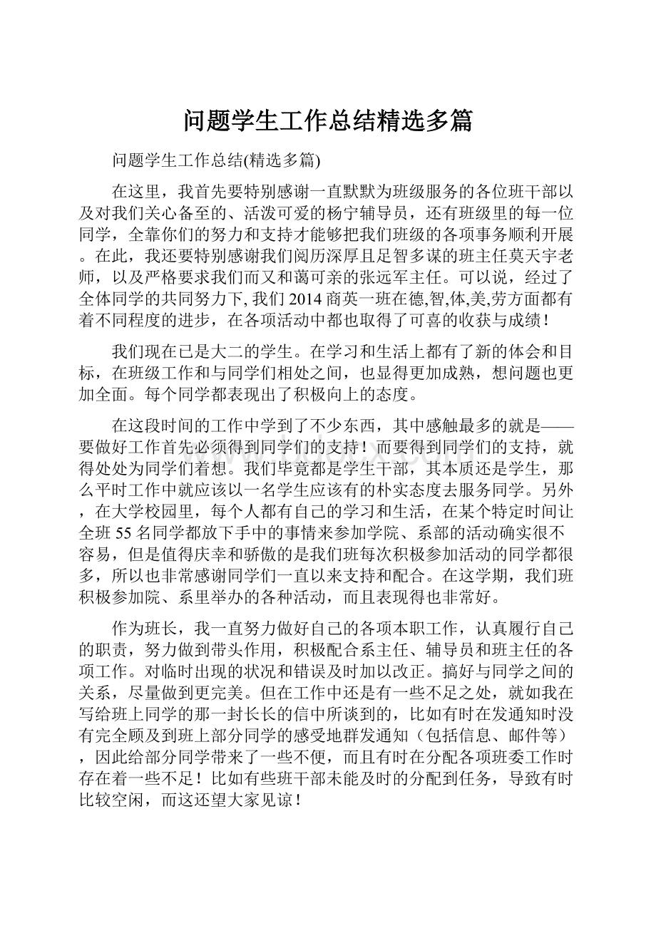 问题学生工作总结精选多篇.docx_第1页