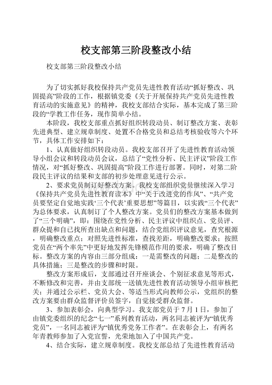 校支部第三阶段整改小结.docx