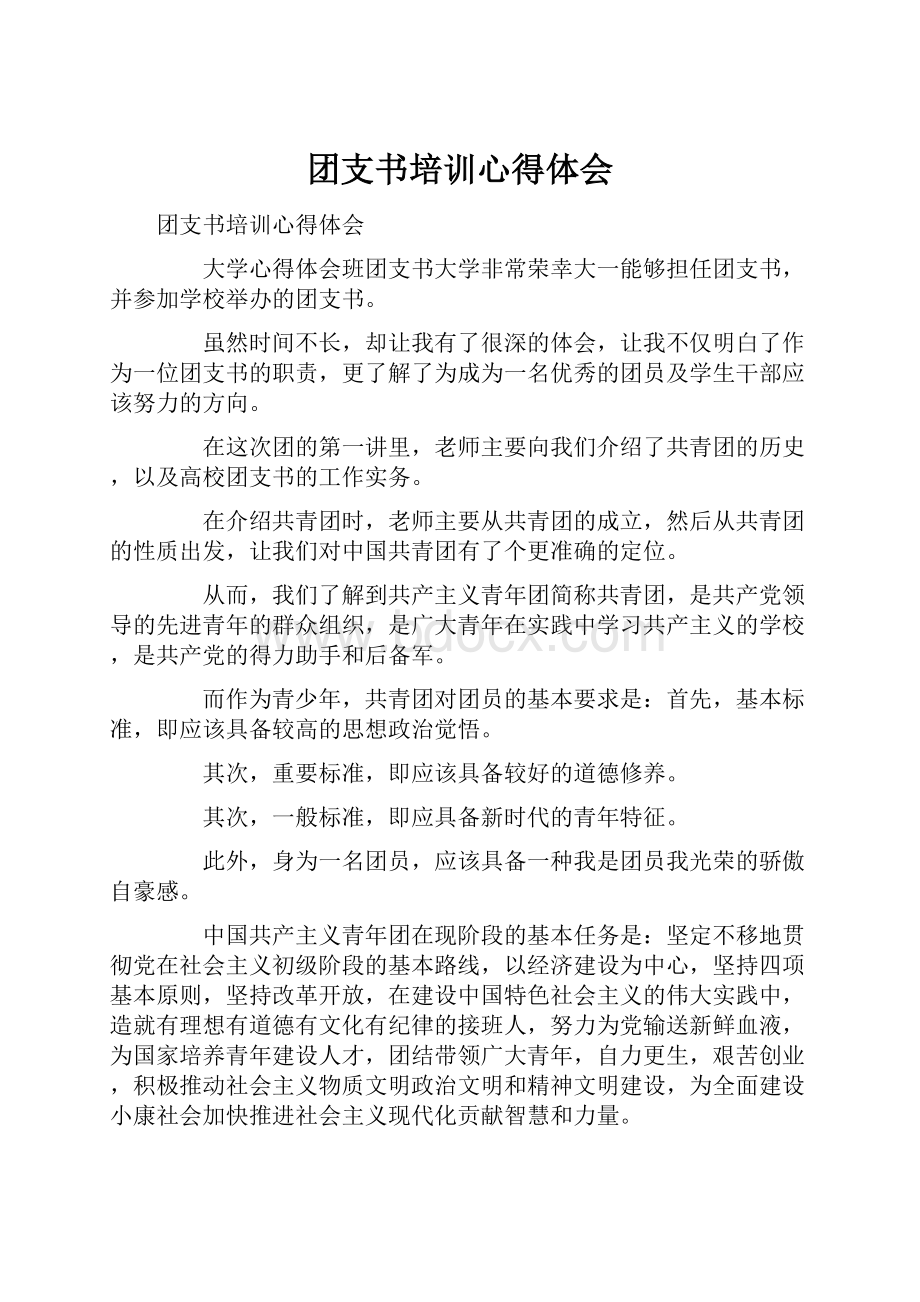 团支书培训心得体会.docx_第1页