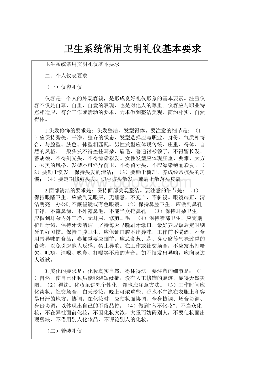 卫生系统常用文明礼仪基本要求.docx