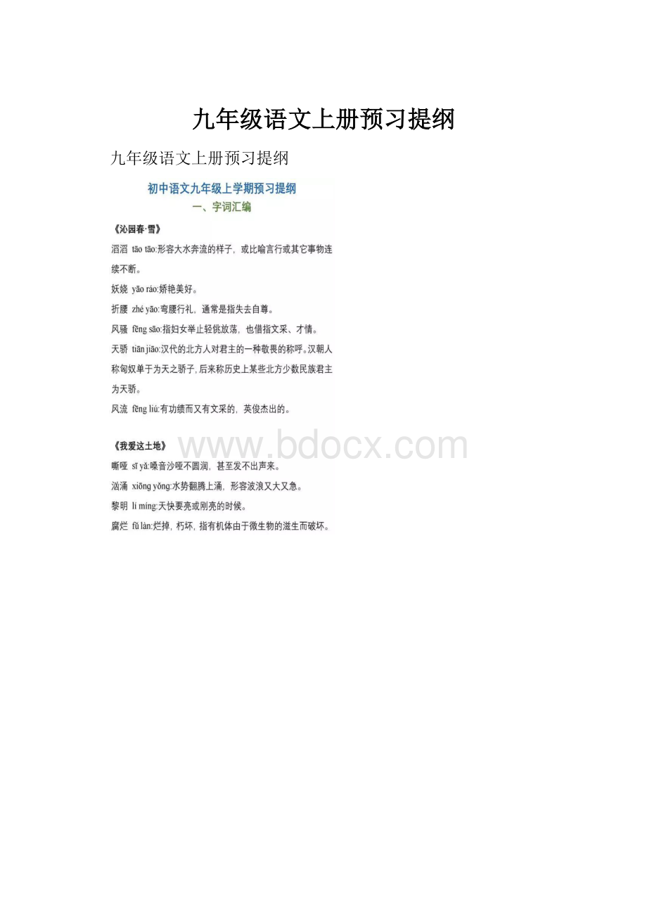 九年级语文上册预习提纲.docx