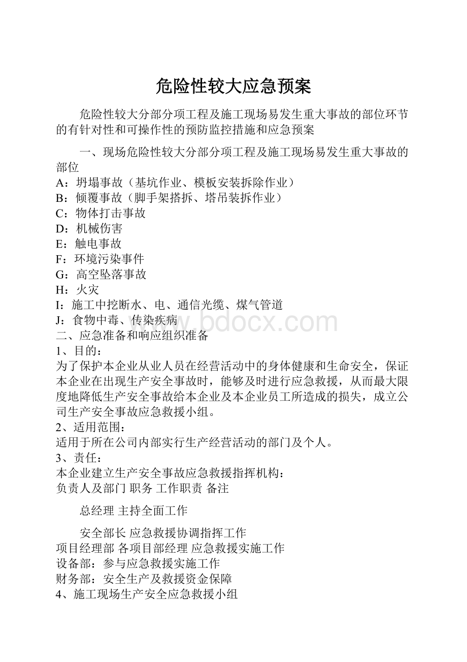 危险性较大应急预案.docx_第1页