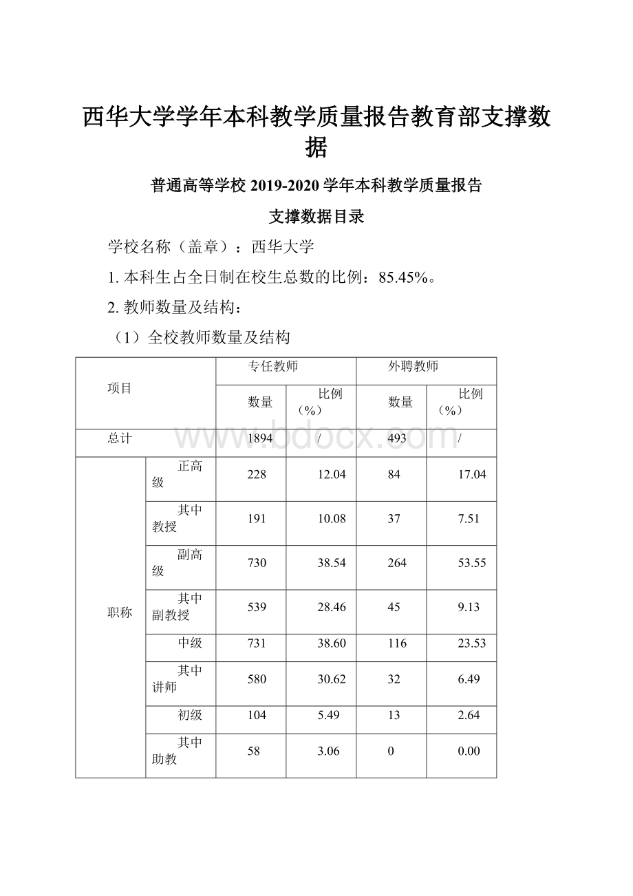 西华大学学年本科教学质量报告教育部支撑数据.docx