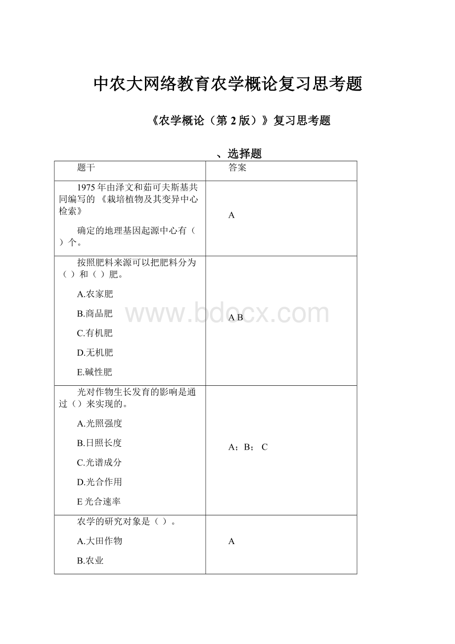 中农大网络教育农学概论复习思考题.docx