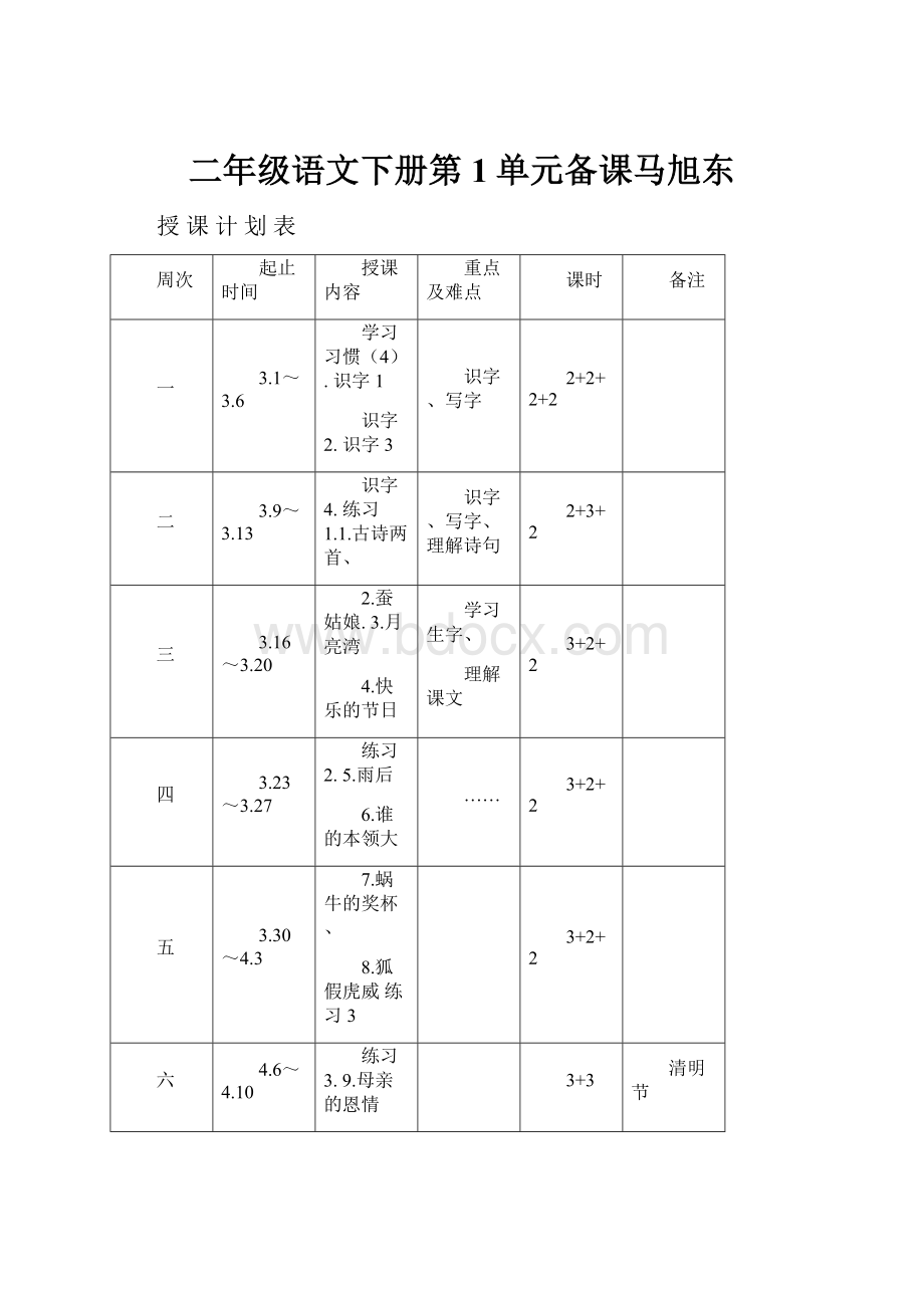 二年级语文下册第1单元备课马旭东.docx