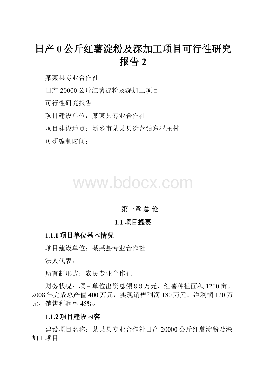 日产0公斤红薯淀粉及深加工项目可行性研究报告 2.docx