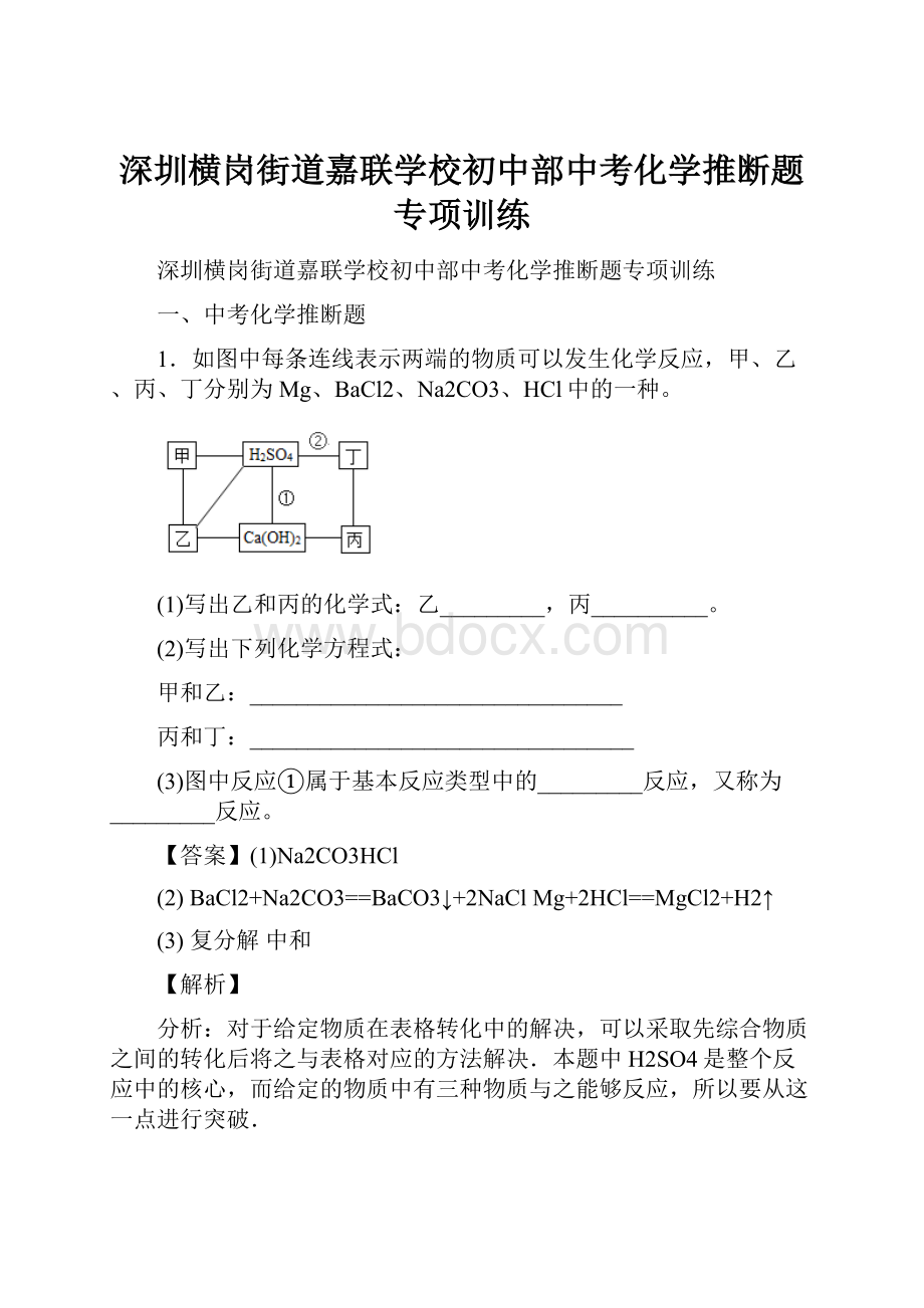 深圳横岗街道嘉联学校初中部中考化学推断题专项训练.docx