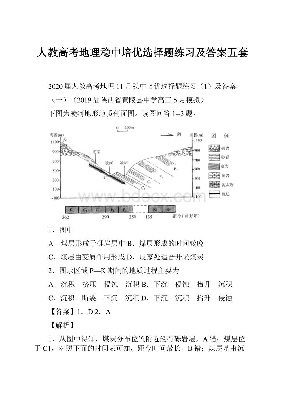 人教高考地理稳中培优选择题练习及答案五套.docx_第1页