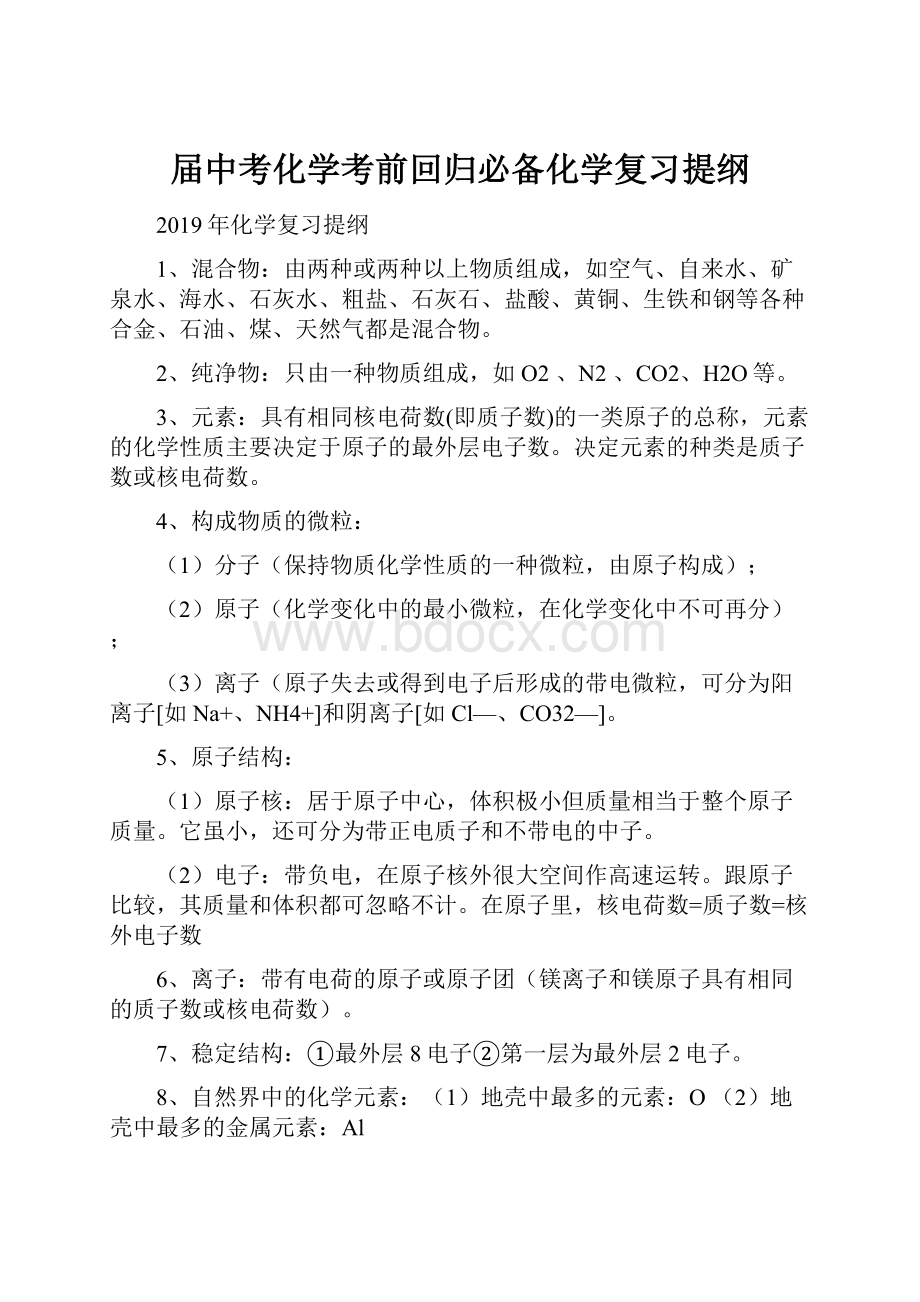 届中考化学考前回归必备化学复习提纲.docx