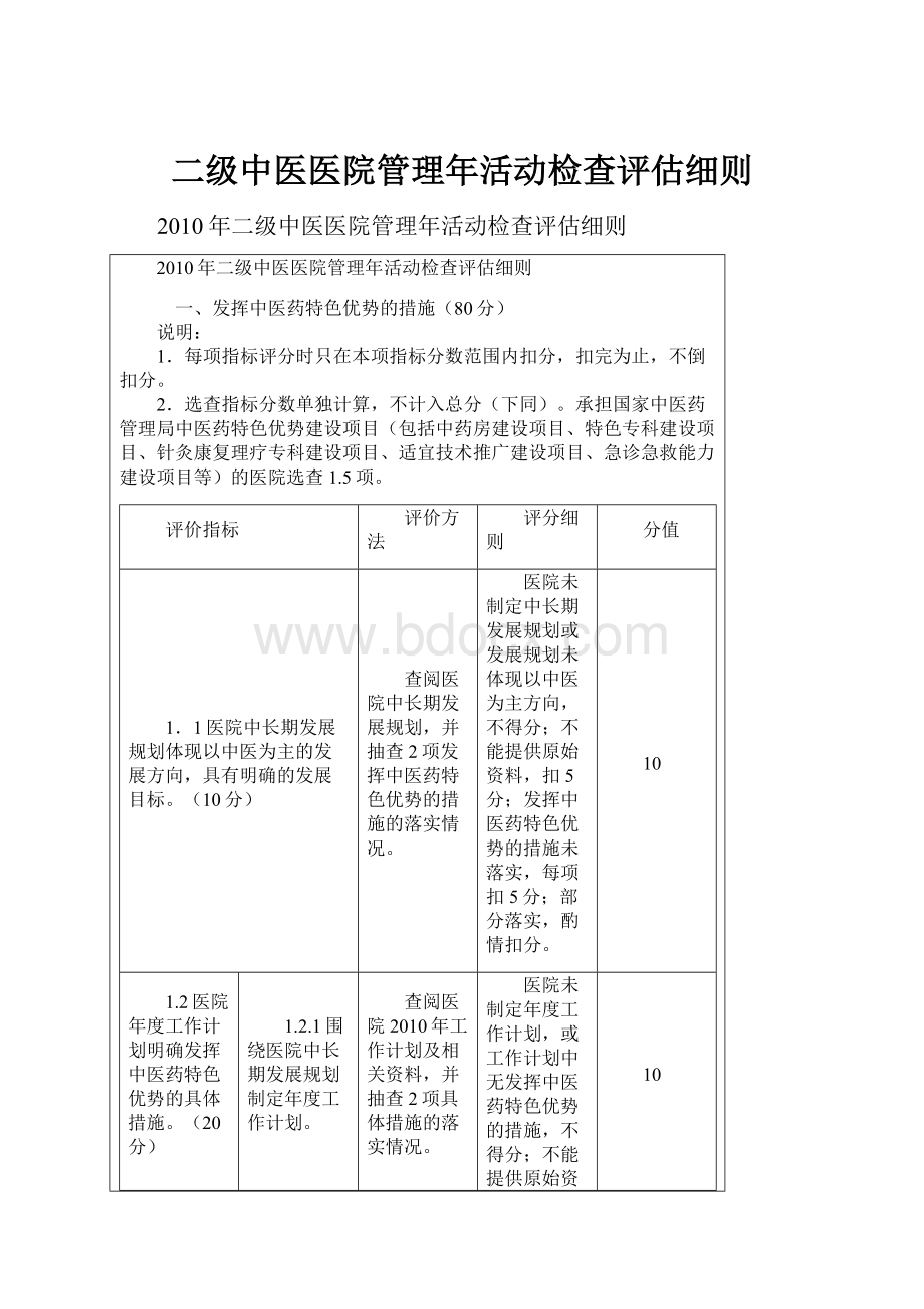 二级中医医院管理年活动检查评估细则.docx