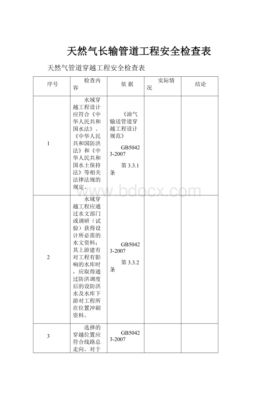 天然气长输管道工程安全检查表.docx