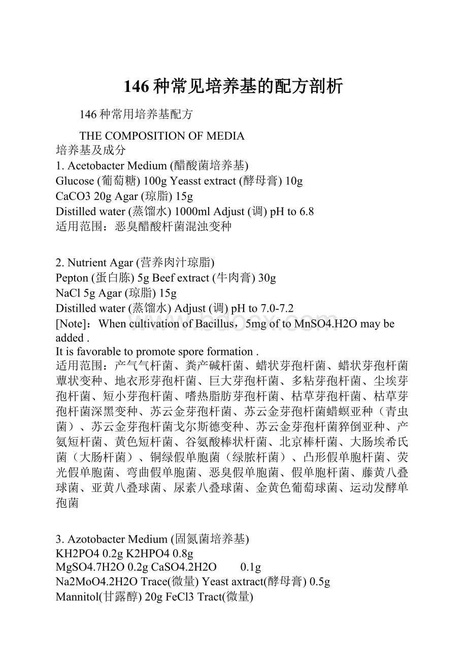 146种常见培养基的配方剖析.docx