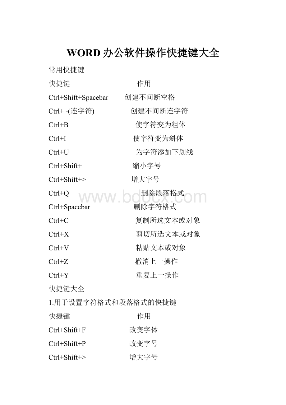 WORD办公软件操作快捷键大全.docx_第1页