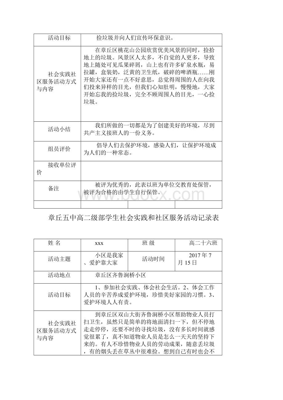 学生社会实践和社区服务活动记录表.docx_第2页