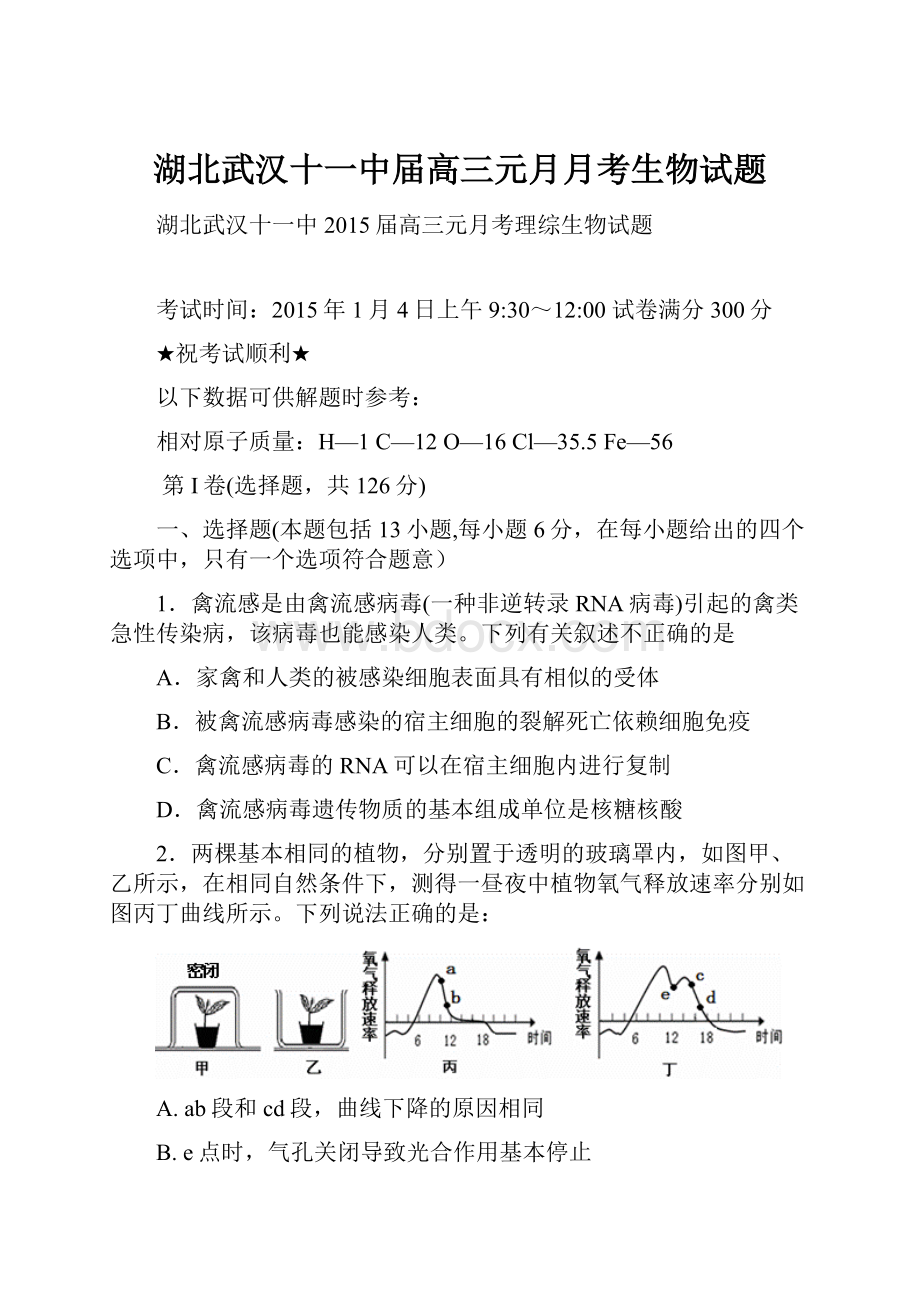 湖北武汉十一中届高三元月月考生物试题.docx_第1页