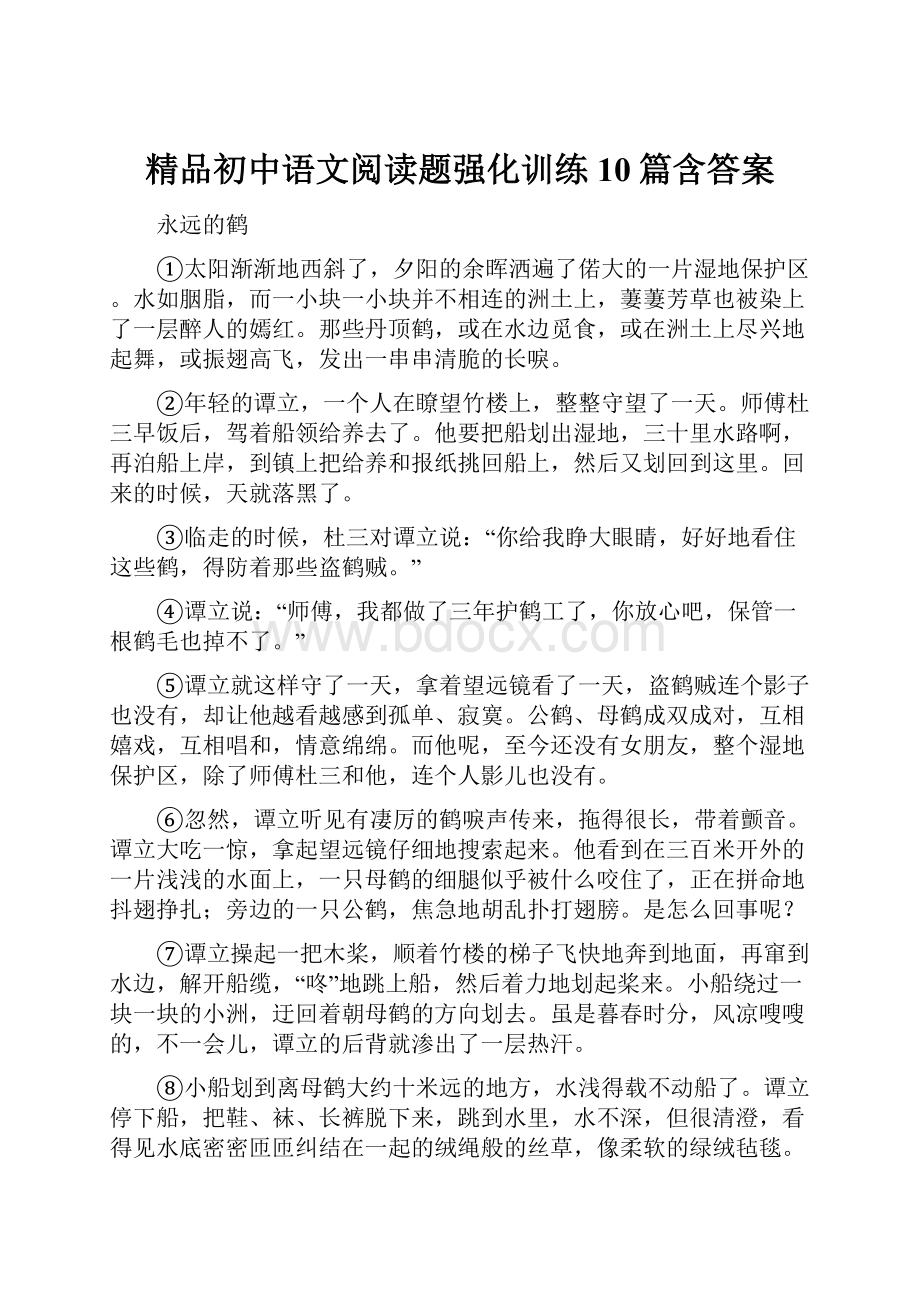 精品初中语文阅读题强化训练10篇含答案.docx