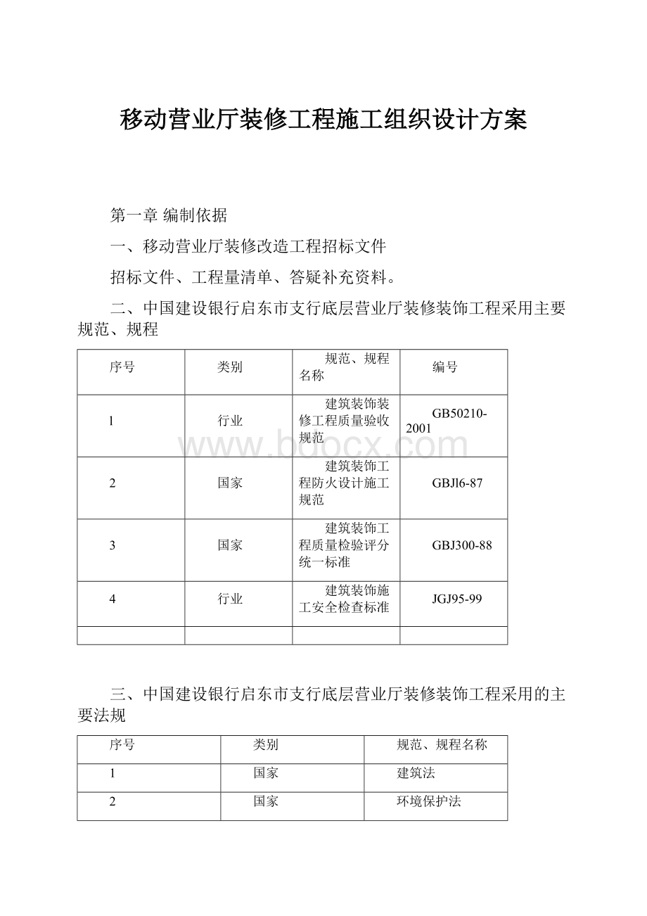 移动营业厅装修工程施工组织设计方案.docx