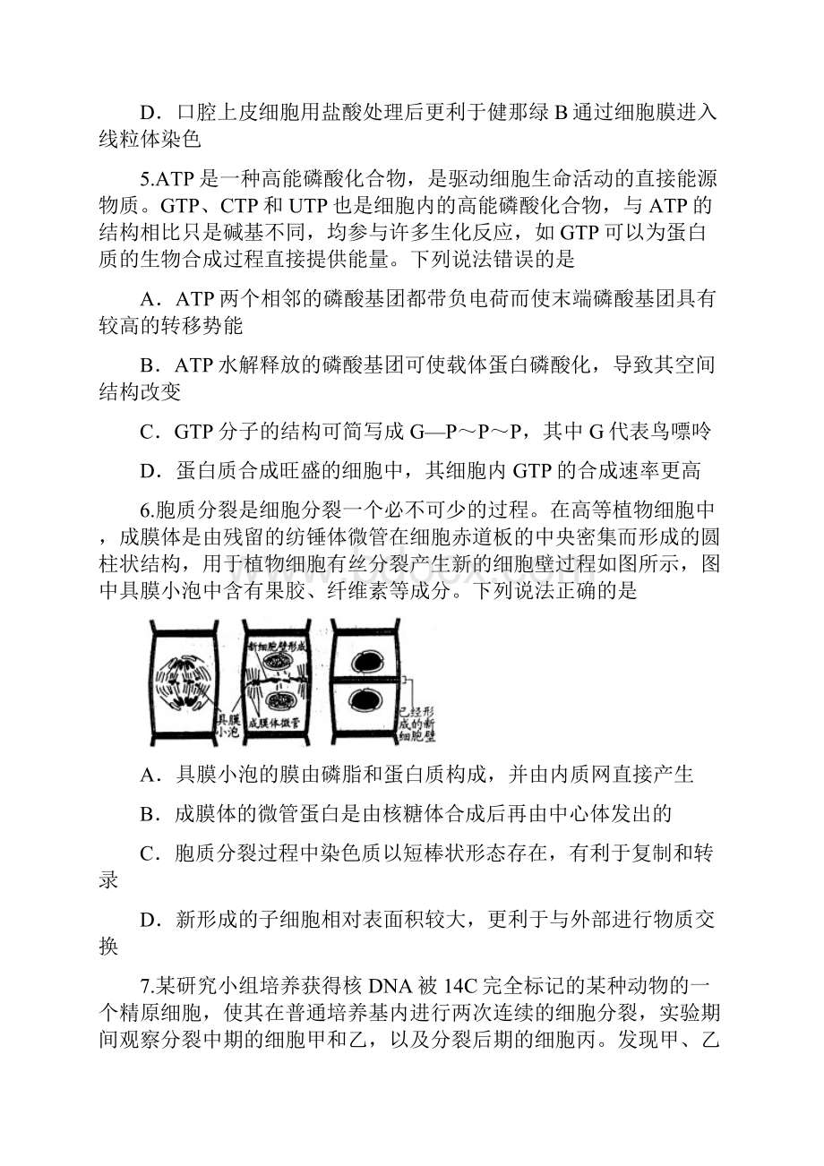 山东省潍坊市学年高三上学期高中学科核心素养测评生物试题.docx_第3页