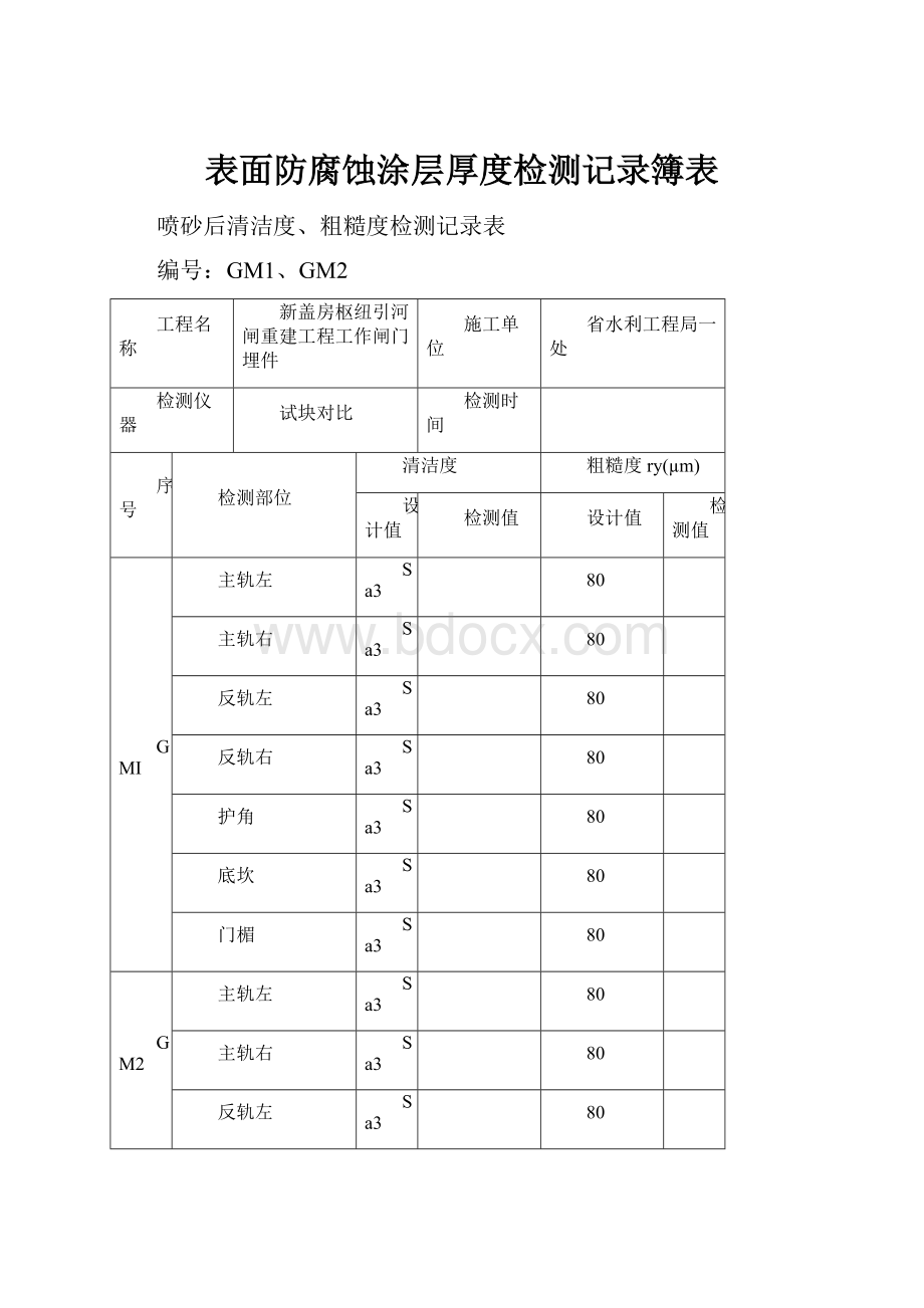 表面防腐蚀涂层厚度检测记录簿表.docx