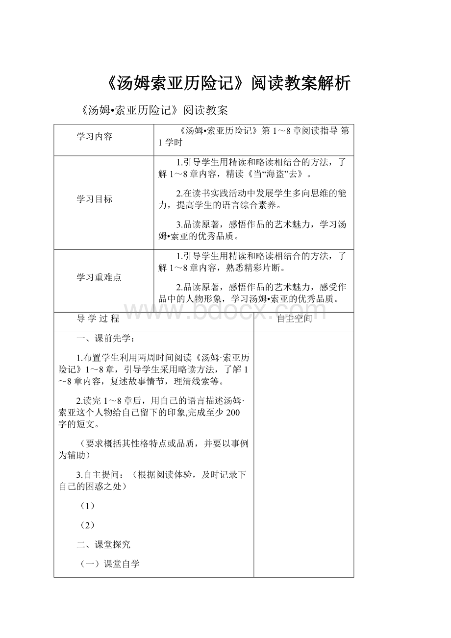 《汤姆索亚历险记》阅读教案解析.docx