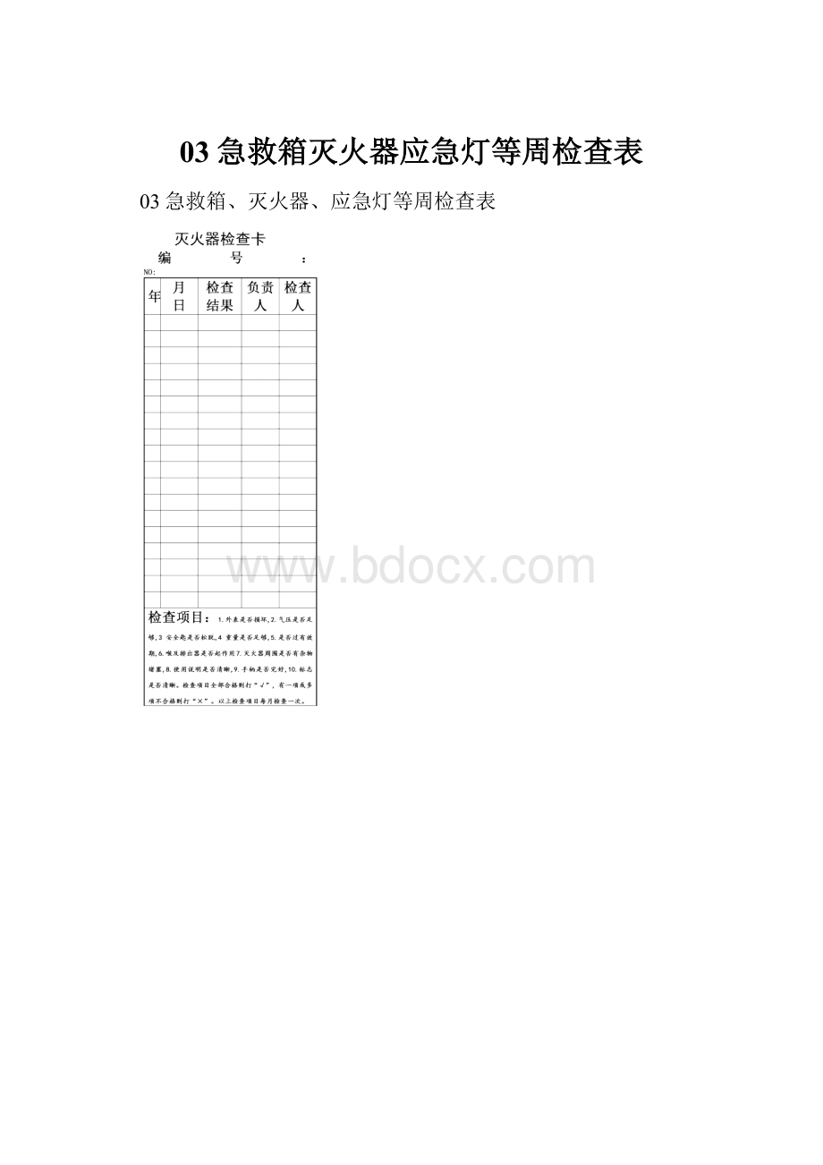 03急救箱灭火器应急灯等周检查表.docx_第1页