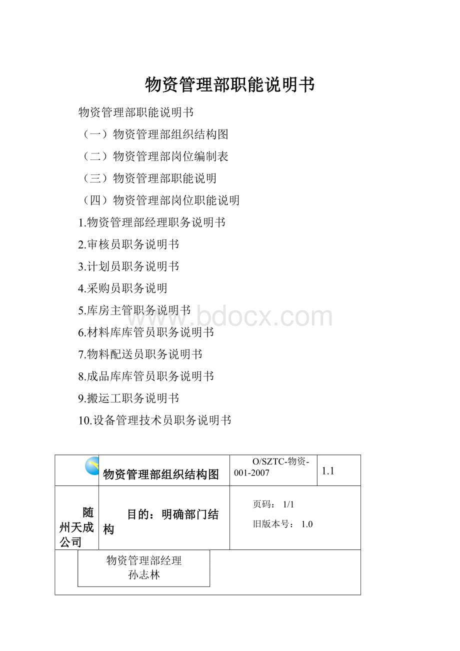 物资管理部职能说明书.docx_第1页