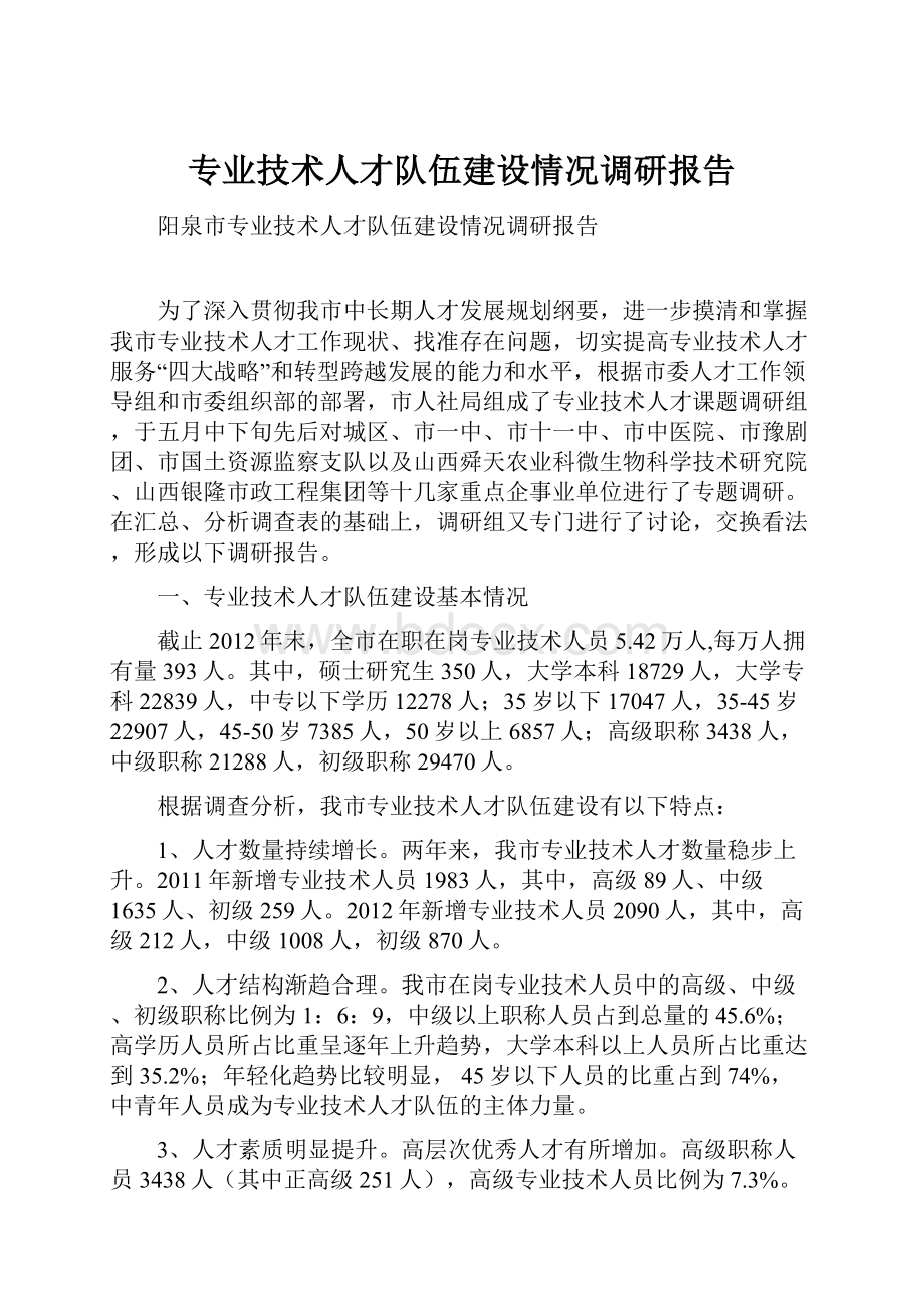 专业技术人才队伍建设情况调研报告.docx