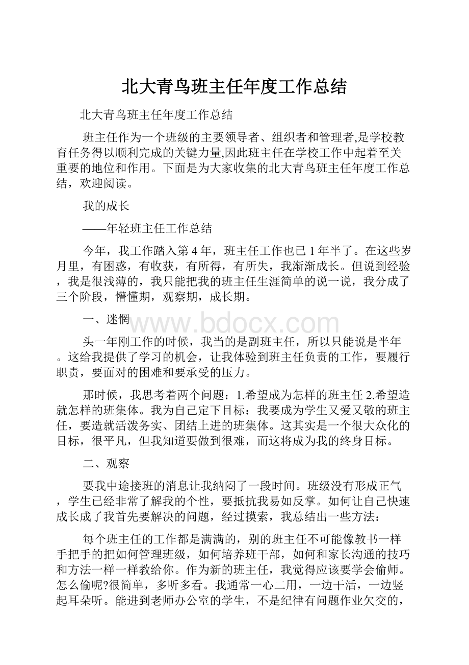 北大青鸟班主任年度工作总结.docx