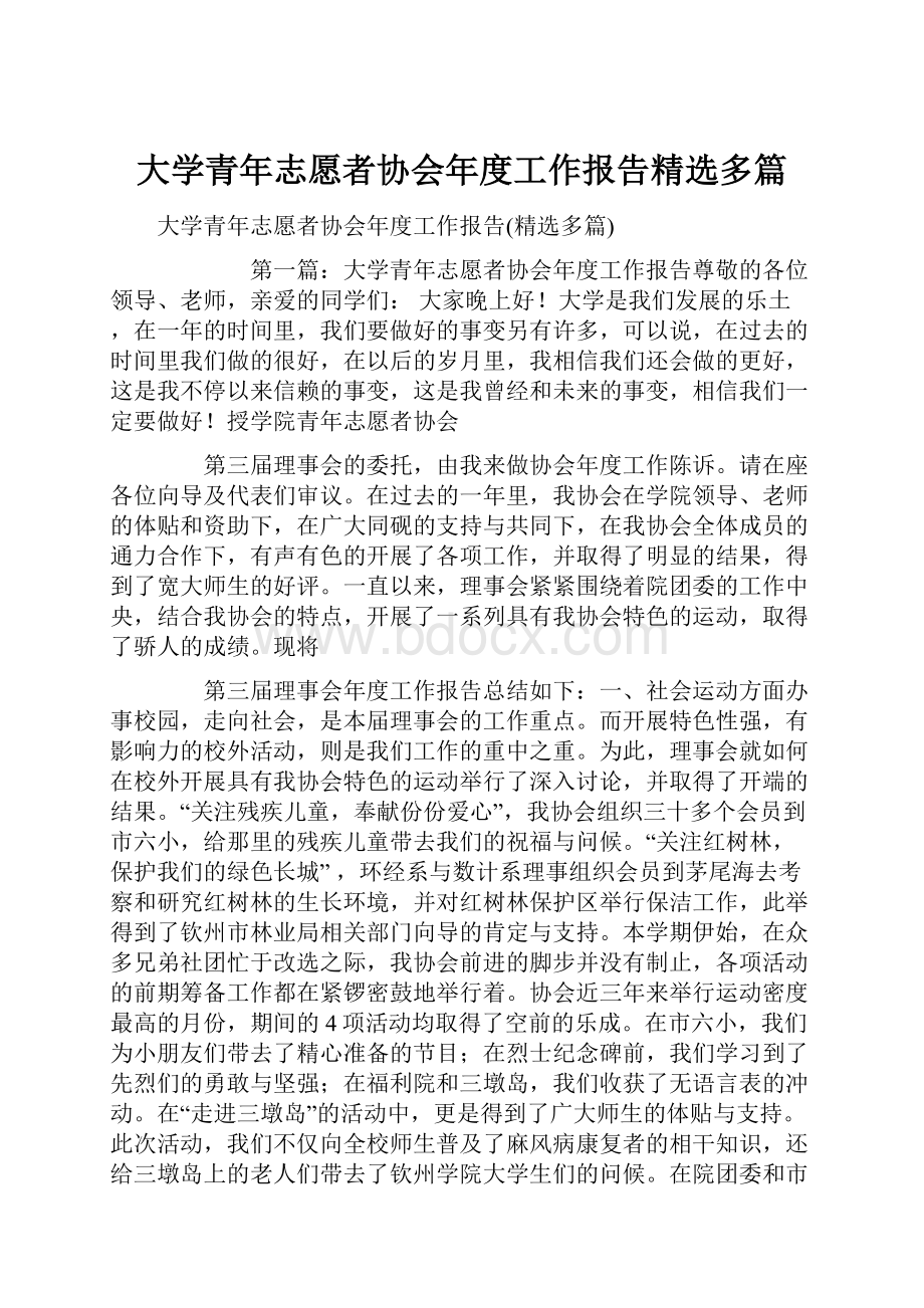 大学青年志愿者协会年度工作报告精选多篇.docx