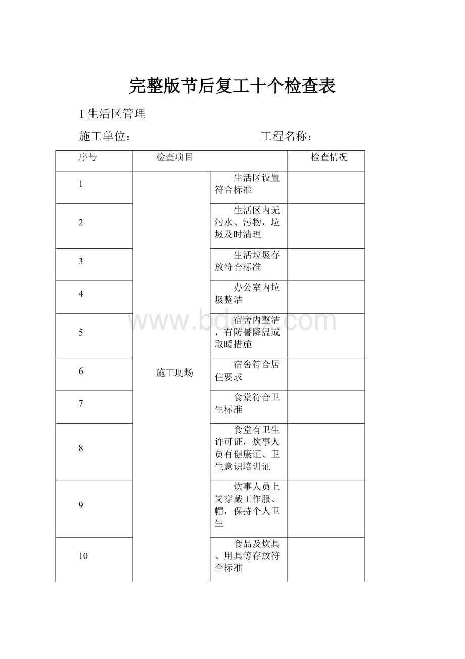 完整版节后复工十个检查表.docx_第1页