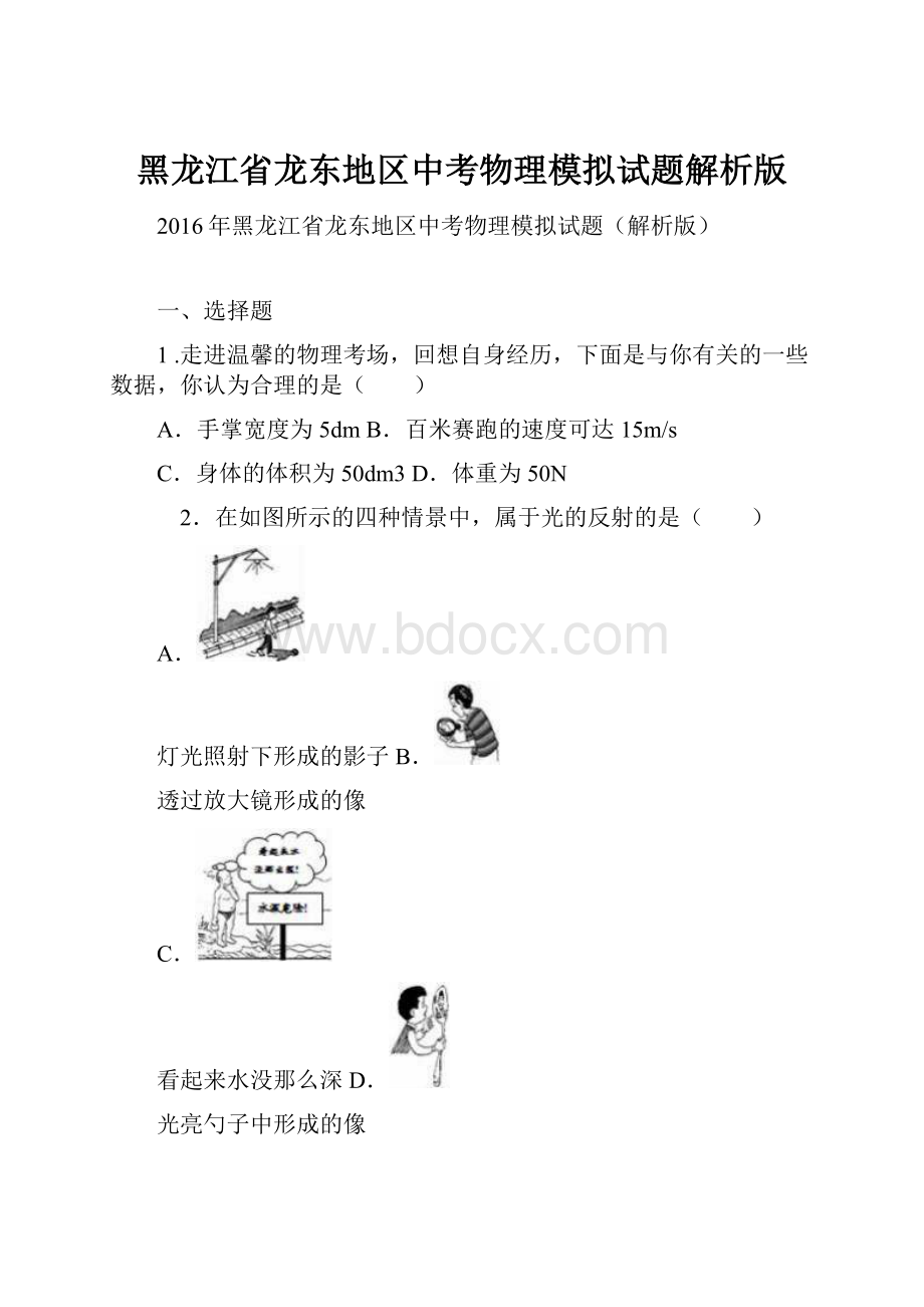 黑龙江省龙东地区中考物理模拟试题解析版.docx_第1页