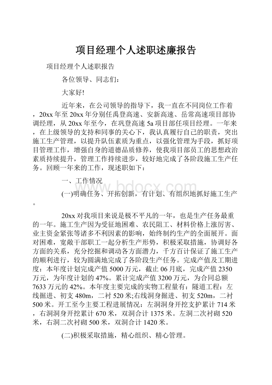 项目经理个人述职述廉报告.docx