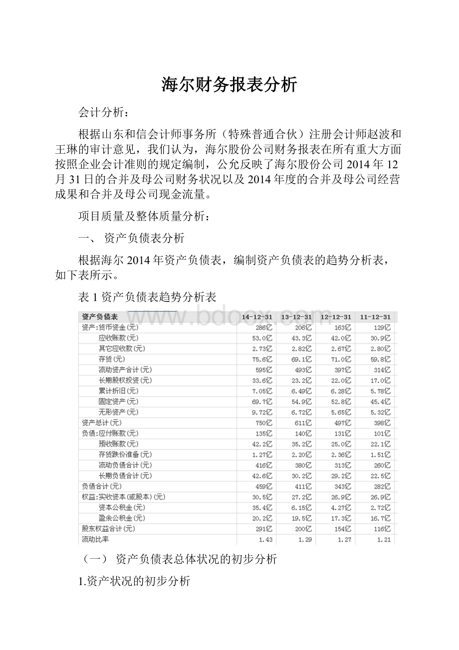 海尔财务报表分析.docx