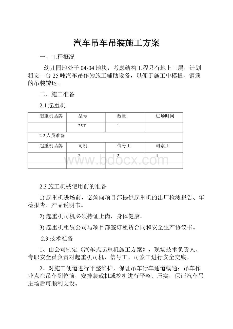 汽车吊车吊装施工方案.docx_第1页