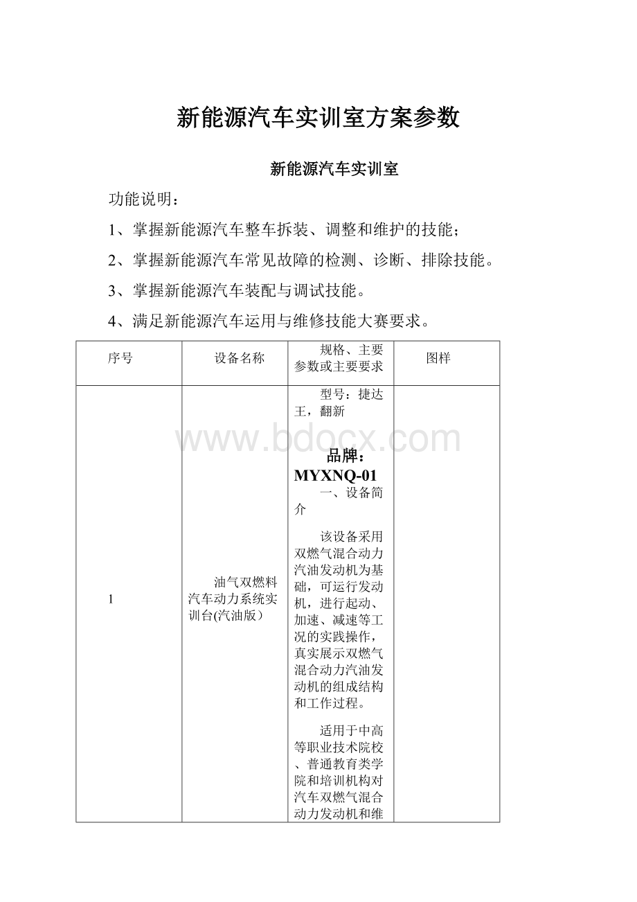 新能源汽车实训室方案参数.docx