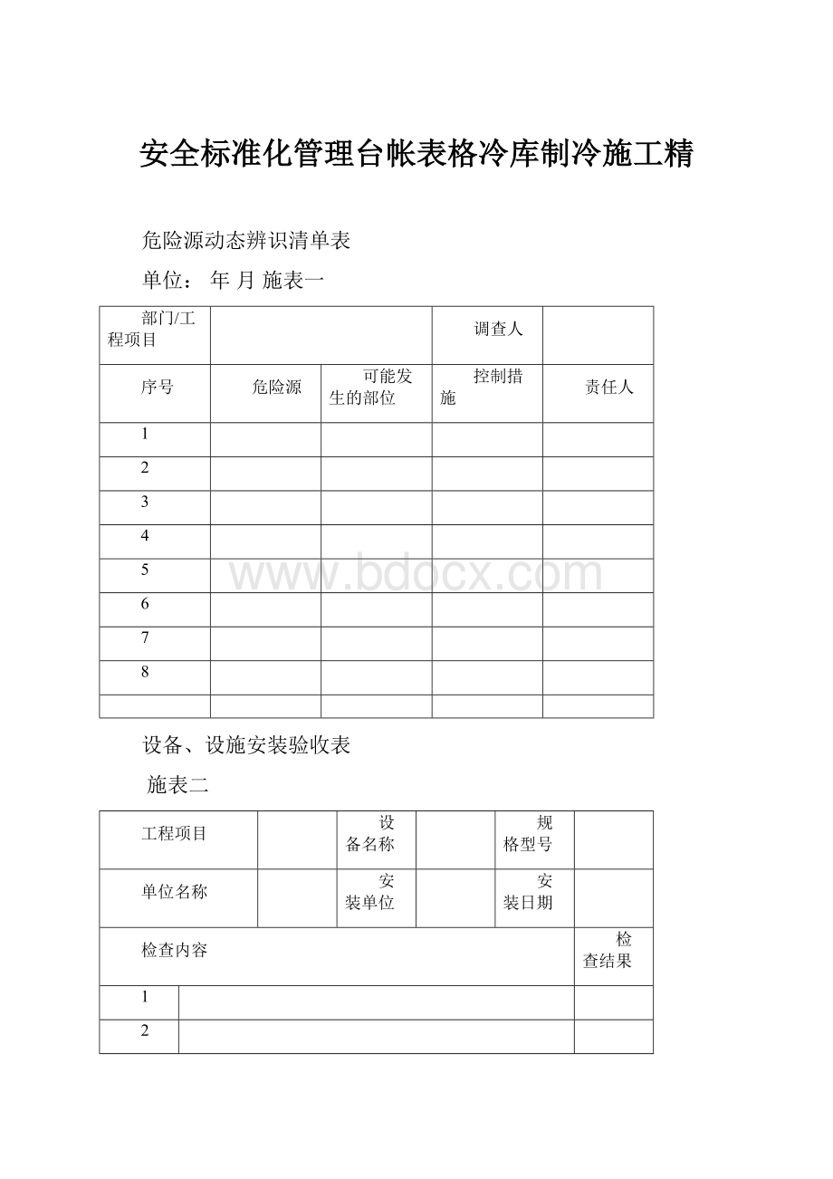 安全标准化管理台帐表格冷库制冷施工精.docx_第1页