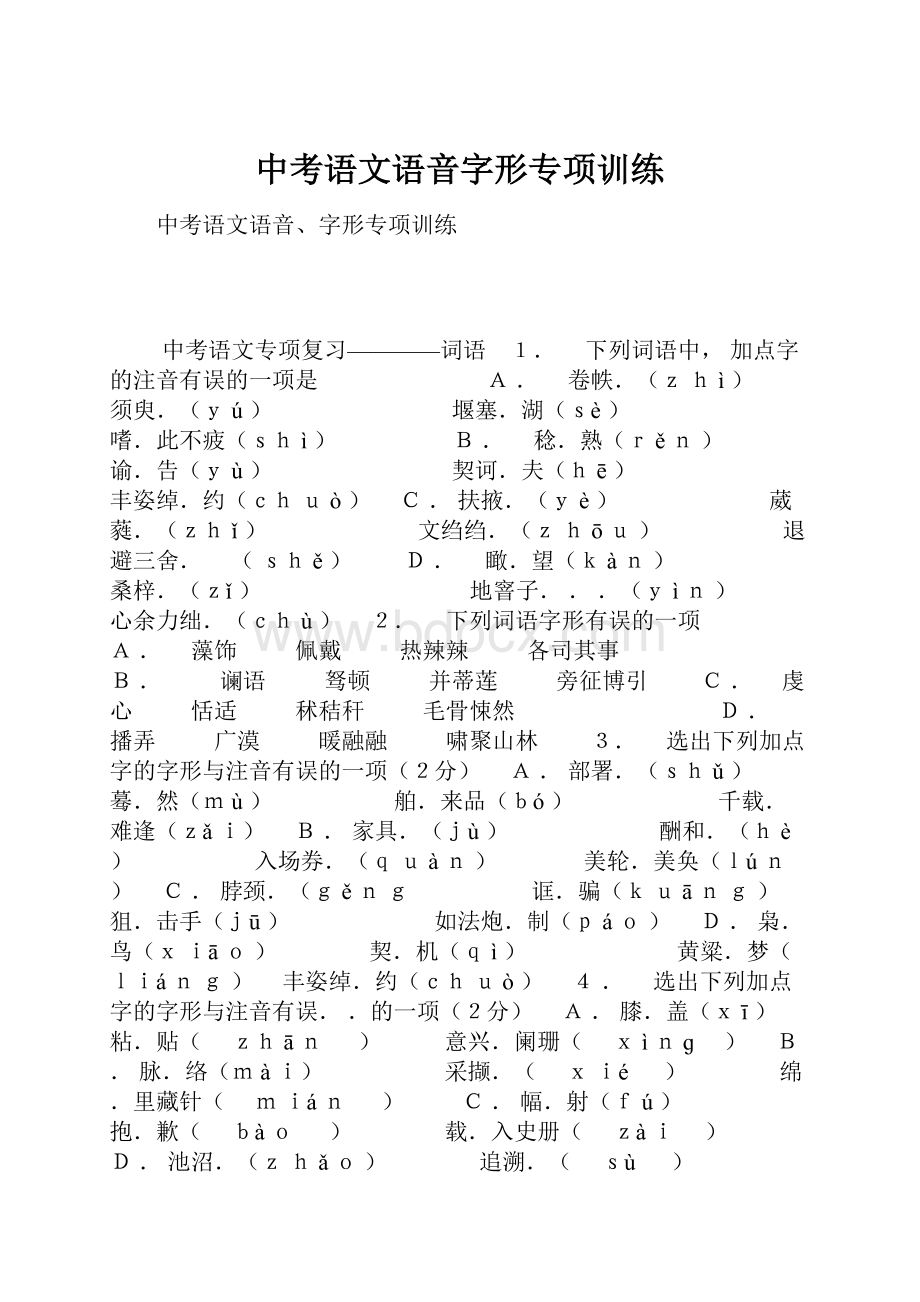 中考语文语音字形专项训练.docx