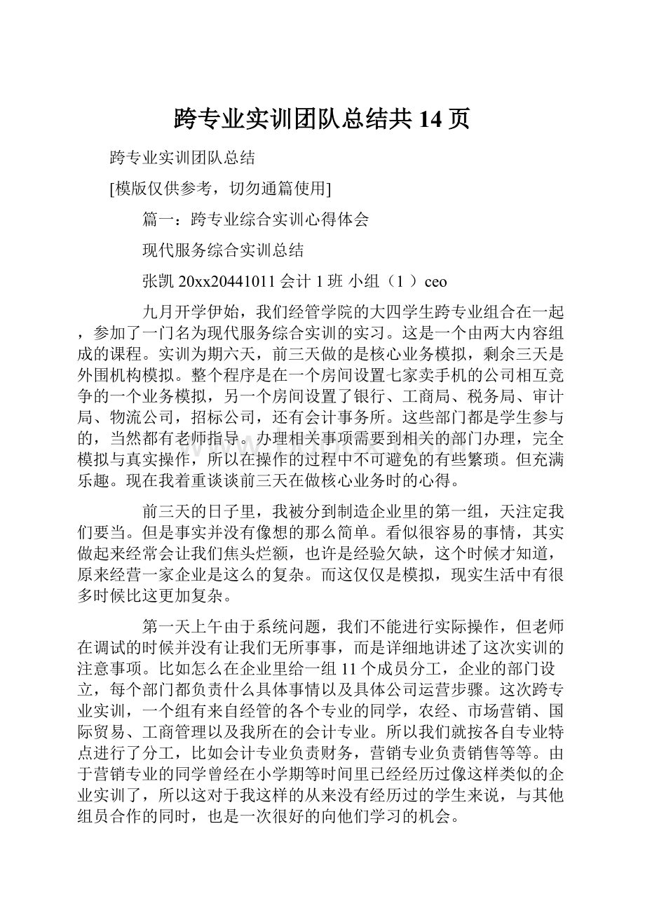 跨专业实训团队总结共14页.docx