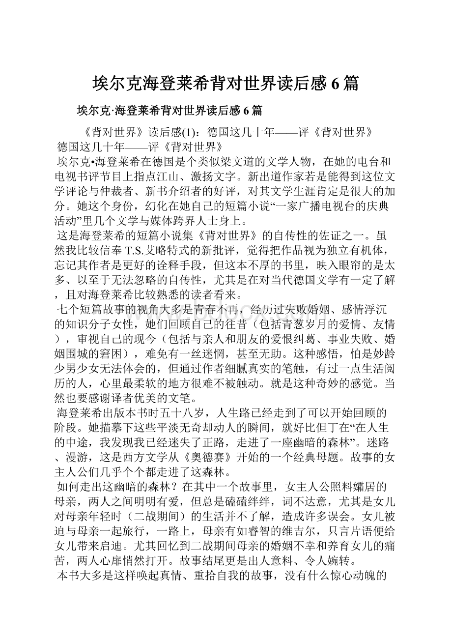 埃尔克海登莱希背对世界读后感6篇.docx