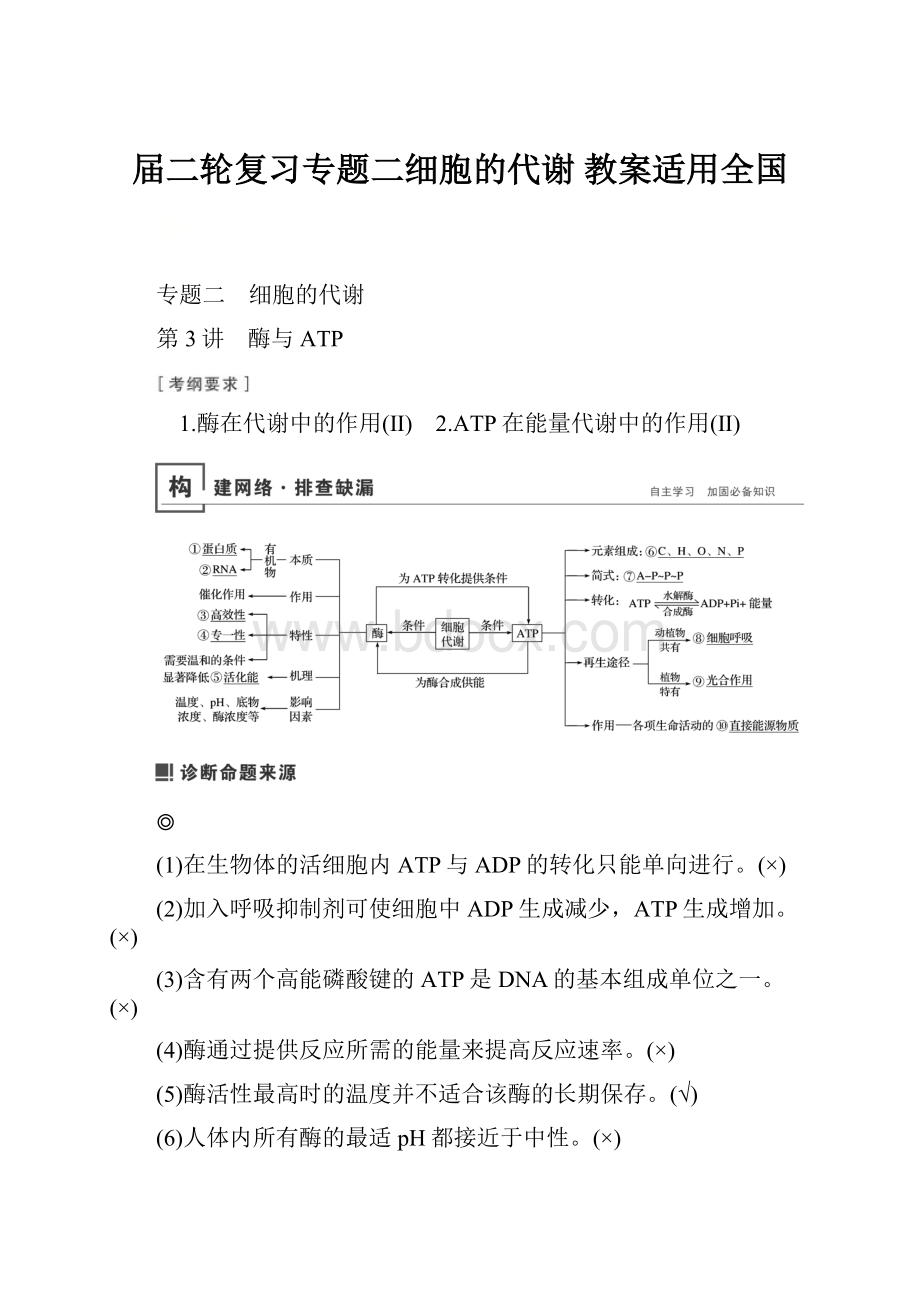 届二轮复习专题二细胞的代谢 教案适用全国.docx