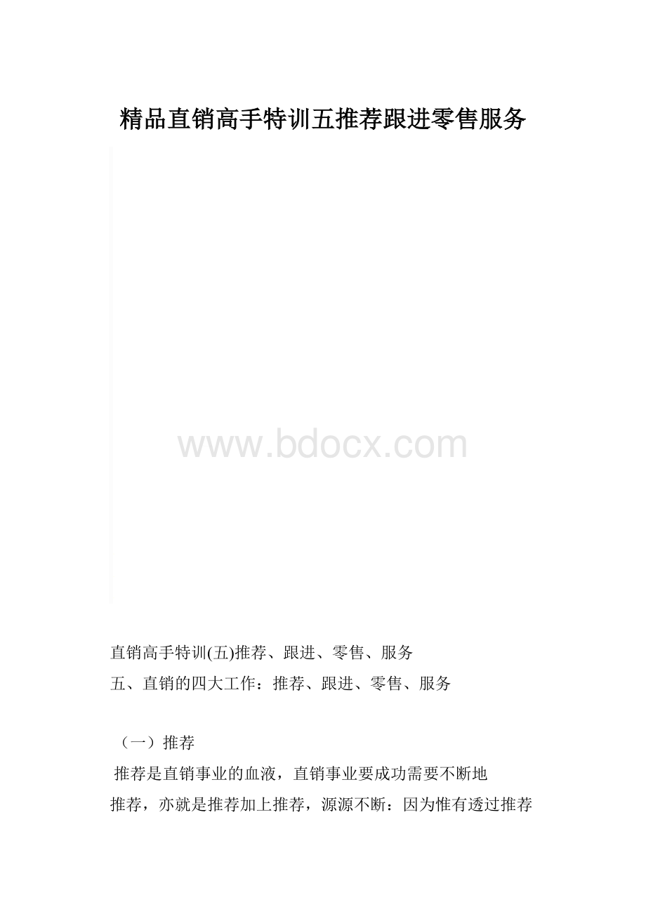 精品直销高手特训五推荐跟进零售服务.docx_第1页